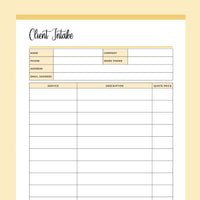 Printable Client Intake Form - Yellow