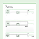 Printable Co-Parenting Phone Log - Green