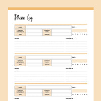 Printable Co-Parenting Phone Log - Orange