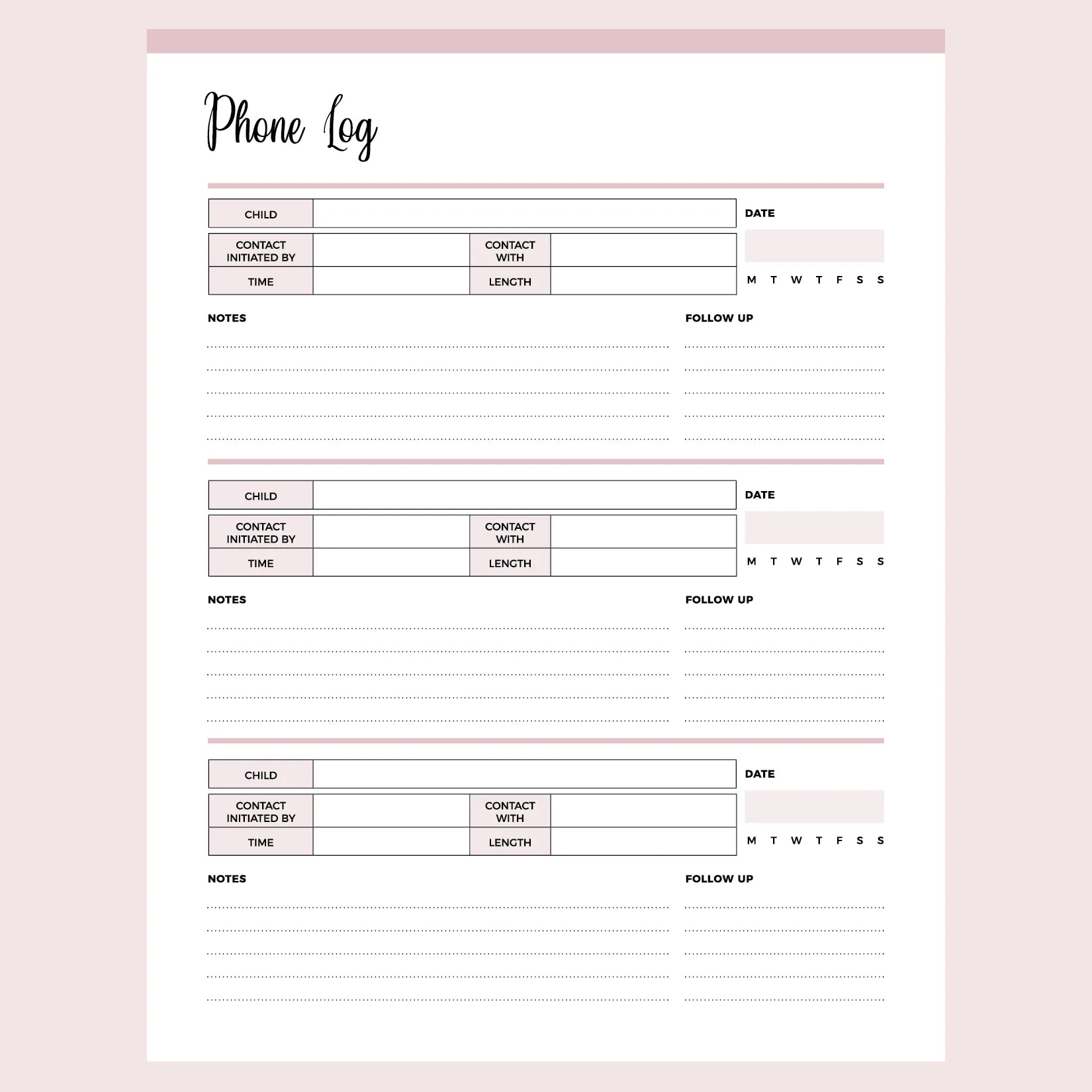 Printable Co-Parenting Phone Log | PDF Format | A4 & US Letter – Plan Print Land for Free Printable Parent Communication Log