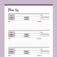 Printable Co-Parenting Phone Log - Purple