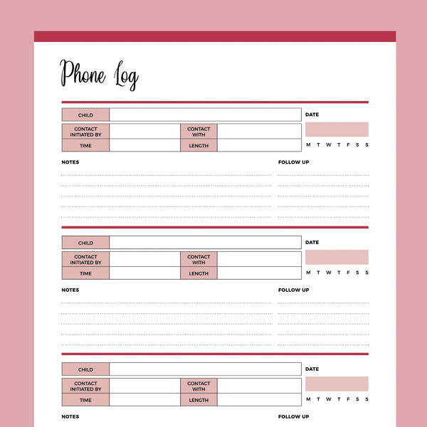 printable-co-parenting-phone-log-pdf-format-a4-us-letter-plan-print-land for Free Printable Parent Contact Log Printable Co-Parenting Phone Log | PDF Format | A4 & US Letter – Plan Print Land for Free Printable Parent Contact Log