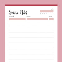 Printable College Seminar Notes - Red