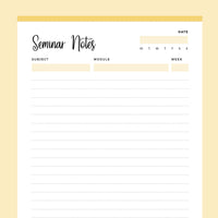 Printable College Seminar Notes - Yellow