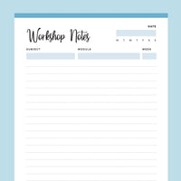 Printable College Workshop Notes - Blue