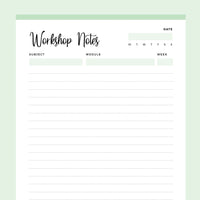 Printable College Workshop Notes - Green