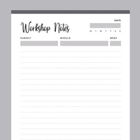 Printable College Workshop Notes - Grey