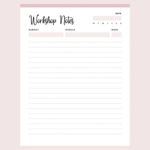 Printable College Workshop Notes | Instant download PDF | A4 & US ...