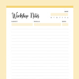 Printable College Workshop Notes - Yellow