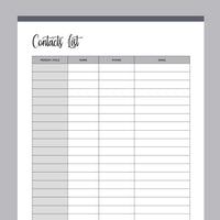 Printable Contact List - Grey
