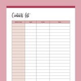 Printable Contact List - Red