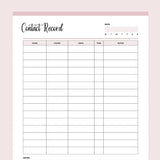 Printable Contact Record - Pink