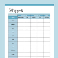 Printable Cost Of Goods Sold Tracker - Blue