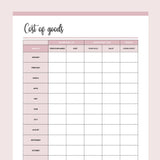 Printable Cost Of Goods Sold Tracker - Pink