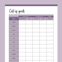 Printable Cost Of Goods Sold Tracker - Purple