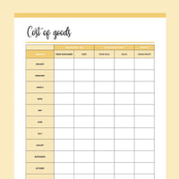 Printable Cost Of Goods Sold Tracker - Yellow