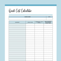 Printable Cost of Goods Calculator For Candle Makers - Blue