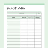 Printable Cost of Goods Calculator For Candle Makers - Green