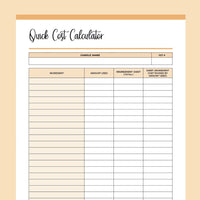 Printable Cost of Goods Calculator For Candle Makers - Orange