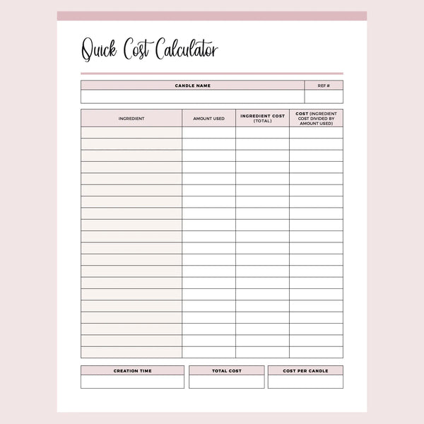 Printable Cost of Goods Calculator For Candle Makers