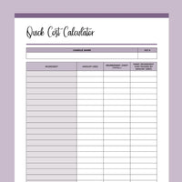 Printable Cost of Goods Calculator For Candle Makers - Purple
