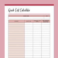 Printable Cost of Goods Calculator For Candle Makers - Red