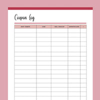 Printable Coupon Tracker - Red