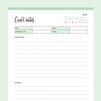 Printable Court Notes - Green