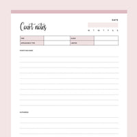 Printable Court Notes - Pink