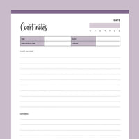 Printable Court Notes - Purple