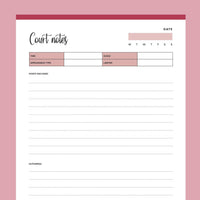 Printable Court Notes - Red