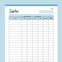 Printable craft supplies inventory sheet - Blue