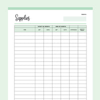 Printable craft supplies inventory sheet - Green