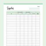 Printable craft supplies inventory sheet - Green