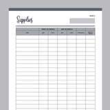 Printable craft supplies inventory sheet - Grey