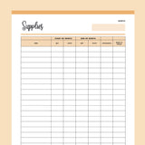 Printable craft supplies inventory sheet - Orange