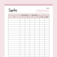 Printable craft supplies inventory sheet - Pink