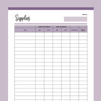 Printable craft supplies inventory sheet - Purple
