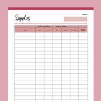 Printable craft supplies inventory sheet - Red