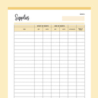 Printable craft supplies inventory sheet - Yellow