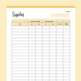 Printable craft supplies inventory sheet - Yellow