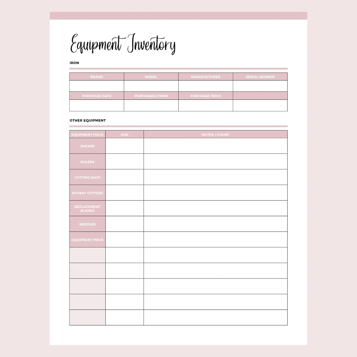 Craftybase Inventory Forms.pdf Printable Crafting Equipment Inventory | Instant download PDF | – Plan ...