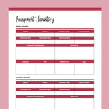 Printable Crafting Equipment Inventory - Red
