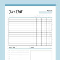 Printable Daily Chore Chart - Blue