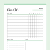 Printable Daily Chore Chart - Green
