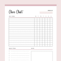 Printable Daily Chore Chart - Pink