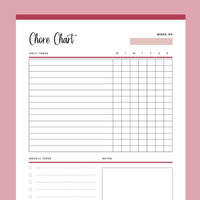Printable Daily Chore Chart - Red