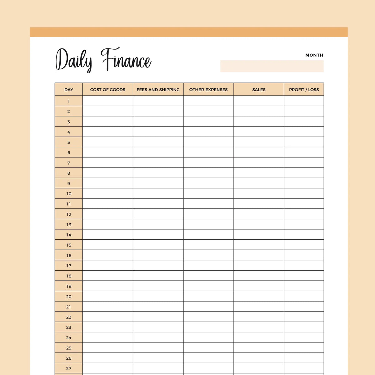 Printable Daily Financial Log | Instant Download PDF | A4 and US Letter – Plan Print Land