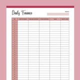 Printable Daily Financial Log - Red
