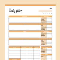 Printable Daily Fitness and Weightloss Template - Orange